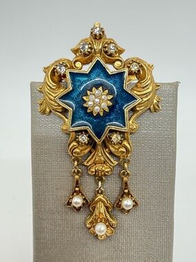 Florenza Blue Enamel Faux Pearl Brooch
